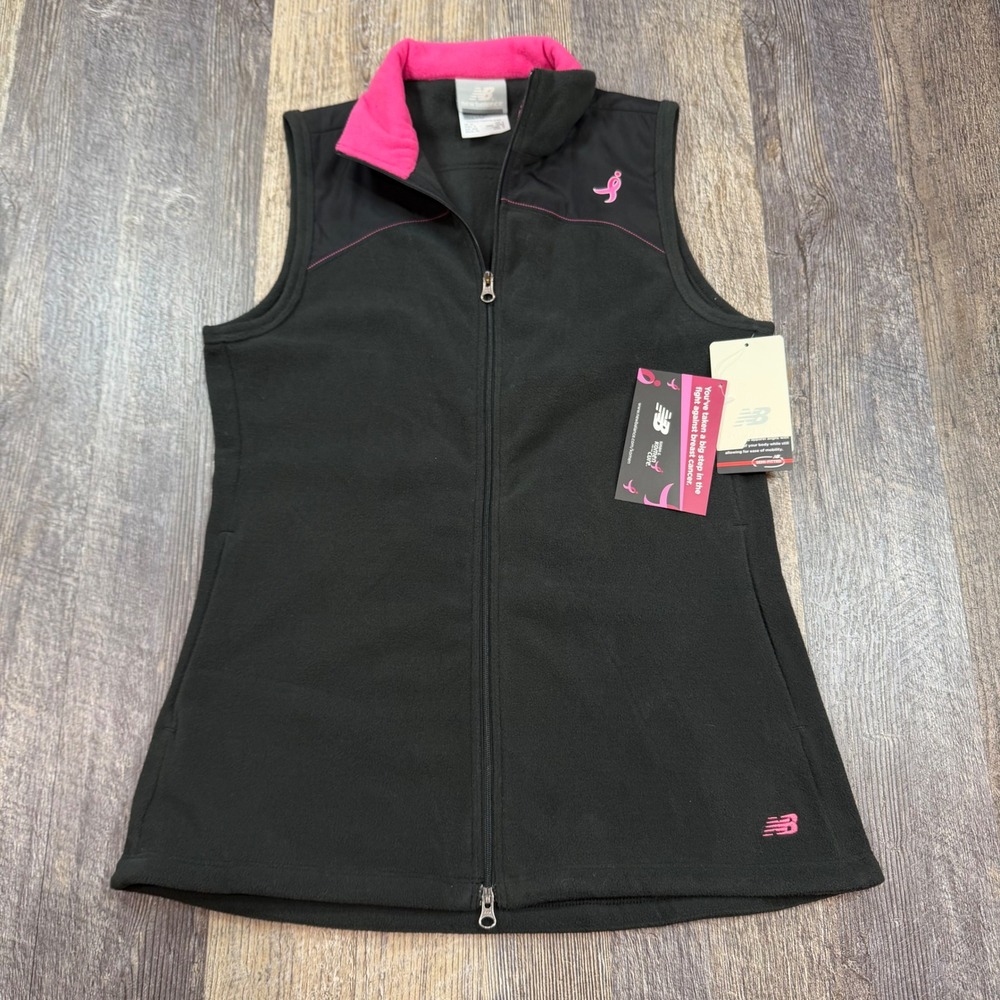 New Balance Fleece Vest Womens XS Black Pink Susan G Komen Breast Cancer October